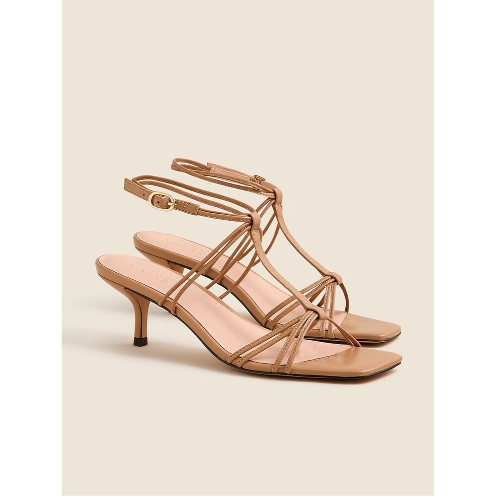 J. Crew Strappy Kitten Heel Leather Sandals Caramel Frappe Size 8 CH314